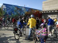 Bike tour inauguration of Crossings mural